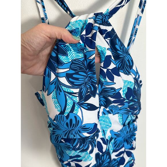 BLEU/ROD BEATTIE BLUE FLORAL 1 PIECE‎ ADJUSTABLE STRAPS - NWT - Picture 4 of 4